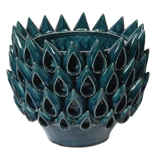 Ostatnia szansa Wazon ceramiczny Organic 24 cm niebieski wazon zdobiony dekoracja do salonu i jadalni