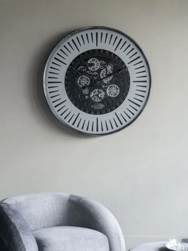 Zniżka Zegar ścienny Ennismore Silver 100 cm srebrny duży zegar widoczny mechanizm