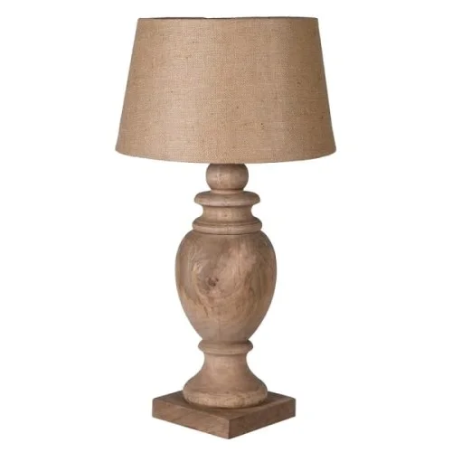 Wysoka jakość Duża drewniana lampa stołowa Manila 93 cm drewno mango abażurjuta