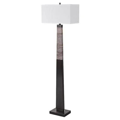 Ekspresowa dostawa Lampa stojąca Bromley Black 170 cm marmurowa podstawa stożkowa biały abażur
