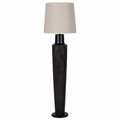 Lampa stojąca Junio 166 cm czarna podstawa kremowy lniany abażur Zamów dziś