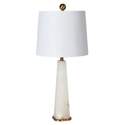 Okazja Lampa stołowa Alabaster White 67 cm mosiężne detale lniany abażur