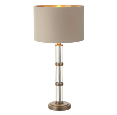 Niska cena Lampa stołowa Avebury 54 cm szklana podstawa ze złotymi detalami lampa z abażurem