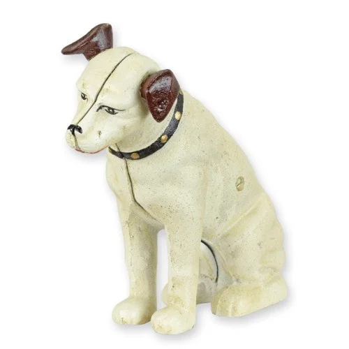 Bezpieczna płatność SKARBONKA PIES Antyki24 Źelazna Figurka Biało Brązowa Styl Retro 25 cm