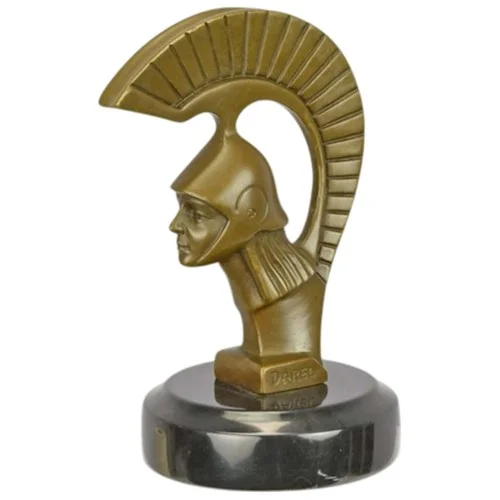 Art Deco Figurka Wojownika Spartiaty z Brązu –Maskotka Samochodowa na Marmurowej Podstawie Taniej