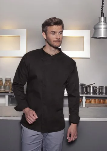 Oferta limitowana Męska bluza kucharska Long-Sleeve Throw-Over Chef Shirt BASIC czarna(BJM4/1)