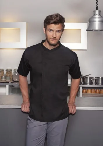 Męska bluza kucharska Short-Sleeve Throw-Over Chef Shirt BASIC czarna (BJM3/1) Szybka dostawa