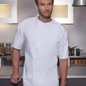 Bezpieczne zakupy Męska bluza kucharska Short-Sleeve Throw-Over Chef Shirt BASIC biała (BJM3/3)