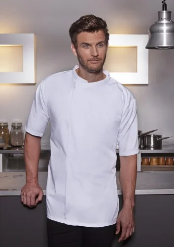 Bezpieczne zakupy Męska bluza kucharska Short-Sleeve Throw-Over Chef Shirt BASIC biała (BJM3/3)